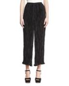 Crescent Pleated Flare Cropped Pants, Black