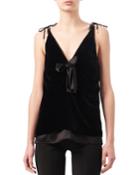 Gemme Velvet & Satin Tie-shoulder Top, Black