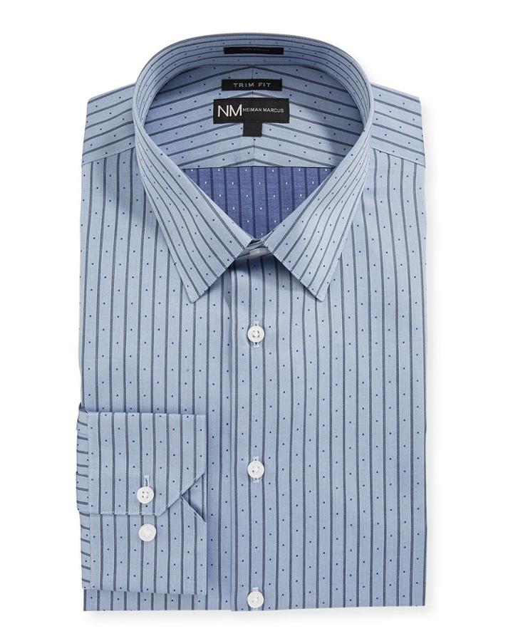 Men's Trim Fit Regular-finish Dobby Striped Dress