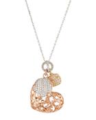 14k Tricolor Diamond Heart Locket Pendant Necklace,