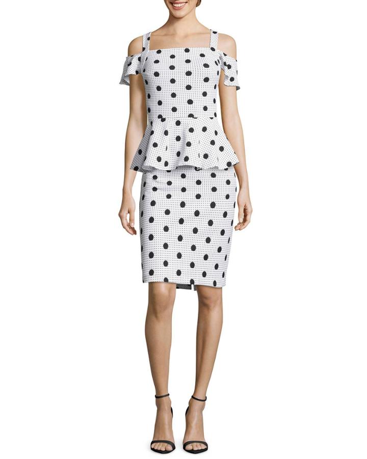 Cold-shoulder Polka-dot Peplum Dress