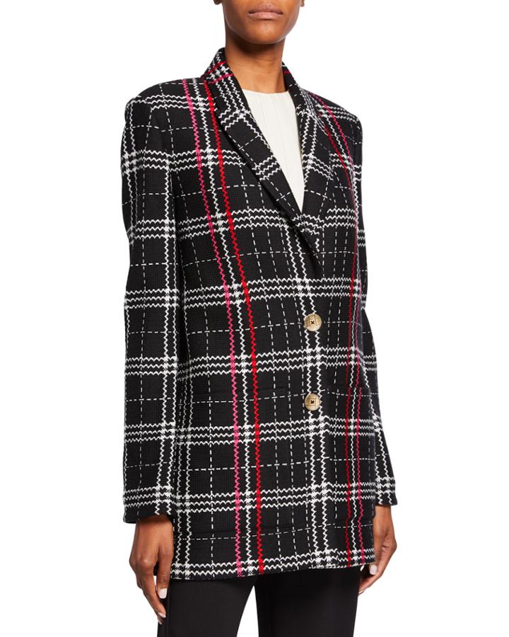 Two-button Bold Plaid Jacket With Patch Pockets