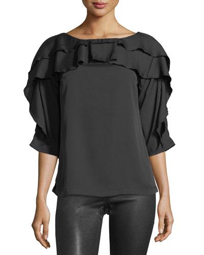 Double-flounce Crepe Blouse