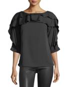Double-flounce Crepe Blouse
