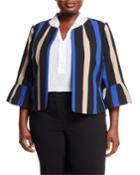 Striped Bell-sleeve Open-front Blazer,