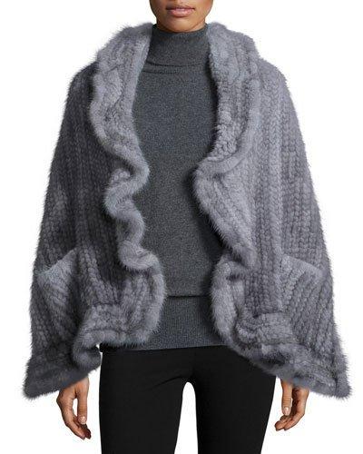 Mink Fur Knit Wrap W/pockets