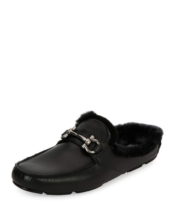 Men's Leather Slipper With Shearling Fur