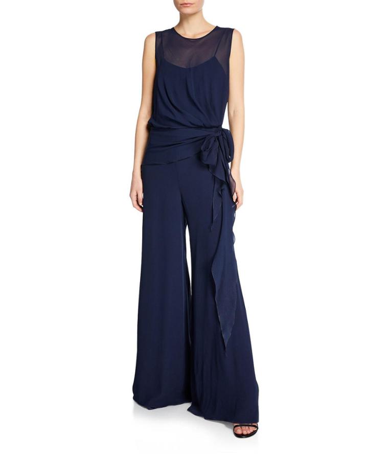 Jabot Silk Georgette Illusion Jumpsuit