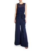 Jabot Silk Georgette Illusion Jumpsuit