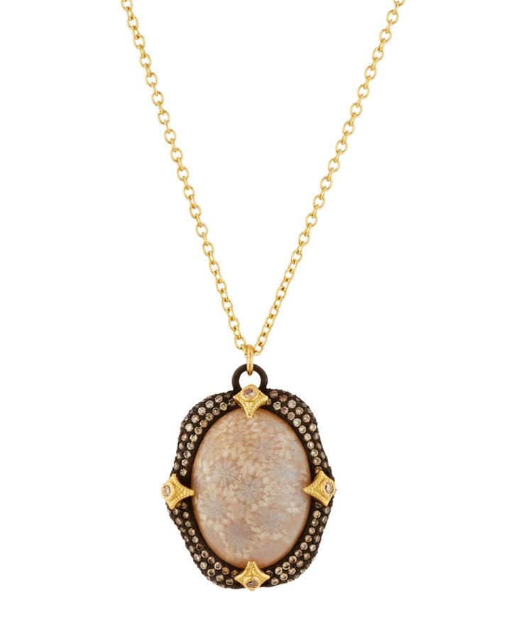 Fossilized Coral Pendant Necklace W/