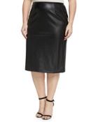 Faux-leather Crepe Pencil Skirt, Black,