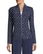 Rhinestoned Knit Zip-front Jacket