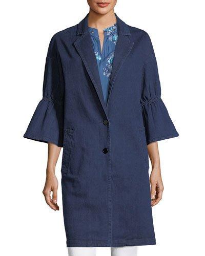 Ruffle-sleeve Denim Coat
