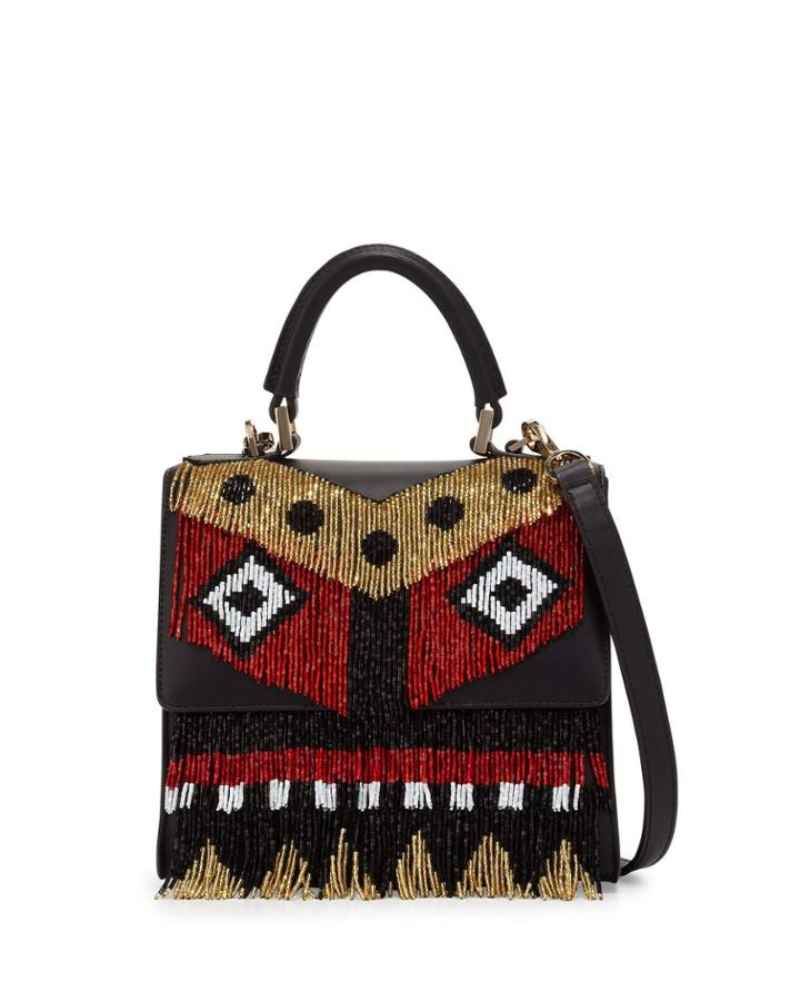 Alex Mini Disco Fringe Satchel Bag, Black