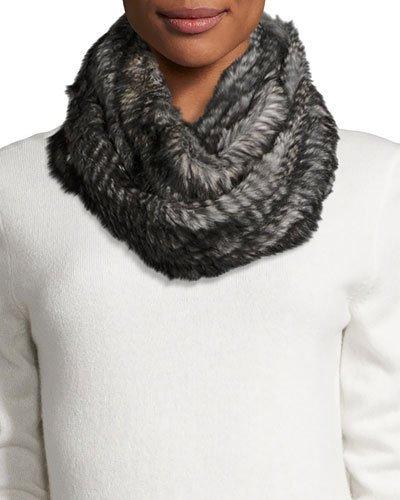 Rabbit Fur Infinity Scarf, Black/heather Gray