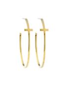14k Yellow Gold Micro Plain Bent Cross Hoop Earrings