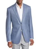 Check Wool-silk Two-button Sport Coat, Blue/white