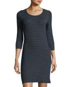 Mika Striped Knit Slim Dress, Navy