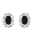 18k White Gold Enamel & Black Onyx Stud Earrings W/ Diamonds