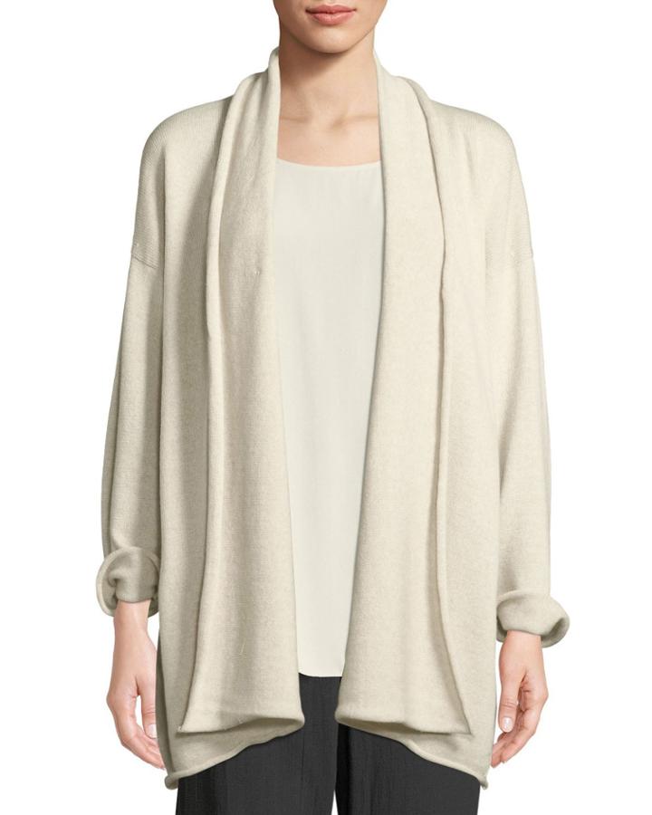 One-button 3/4-sleeve Slim A-line Wool Cardigan