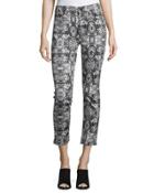 Sahara Tile Skinny Cropped Jeans, Black/white
