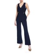 V-neck Wide-leg Ring Trim Jumpsuit