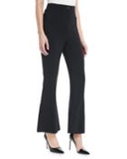 High-waist Liquid-cady Flared-leg Pants W/ Button Detail