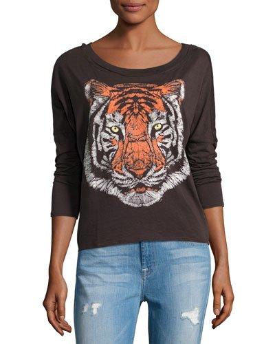 Tiger-face Graphic Top, Black