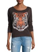 Tiger-face Graphic Top, Black