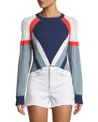 Lark Crewneck Long-sleeve Cropped Colorblock Knit