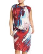 Abstract-print Sleeveless Sheath Dress,