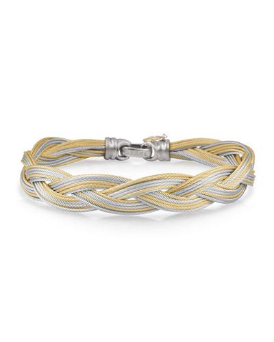 Braided Stainless Steel Micro-cable Bracelet, Yellow/gray