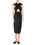Cross-front Sleeveless Pencil Dress, Black
