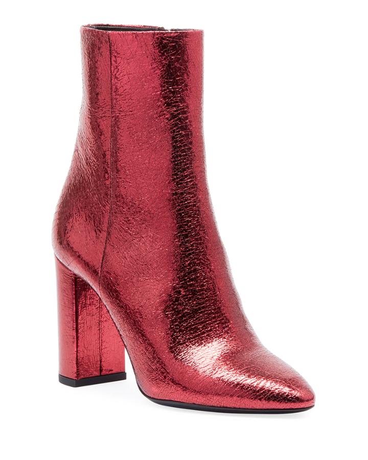 Lou Crackled Metallic Leather Mid-heel Bootie