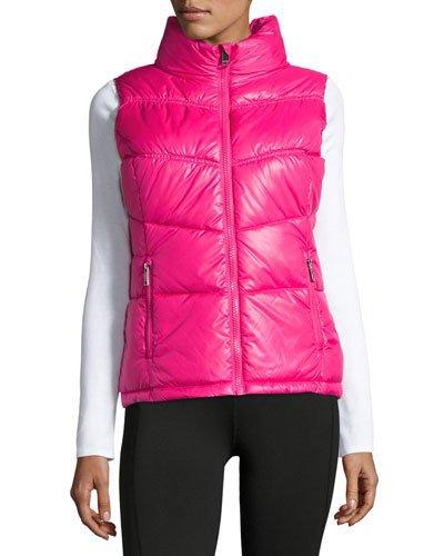 Puffy-collar Chevron-seamed Vest