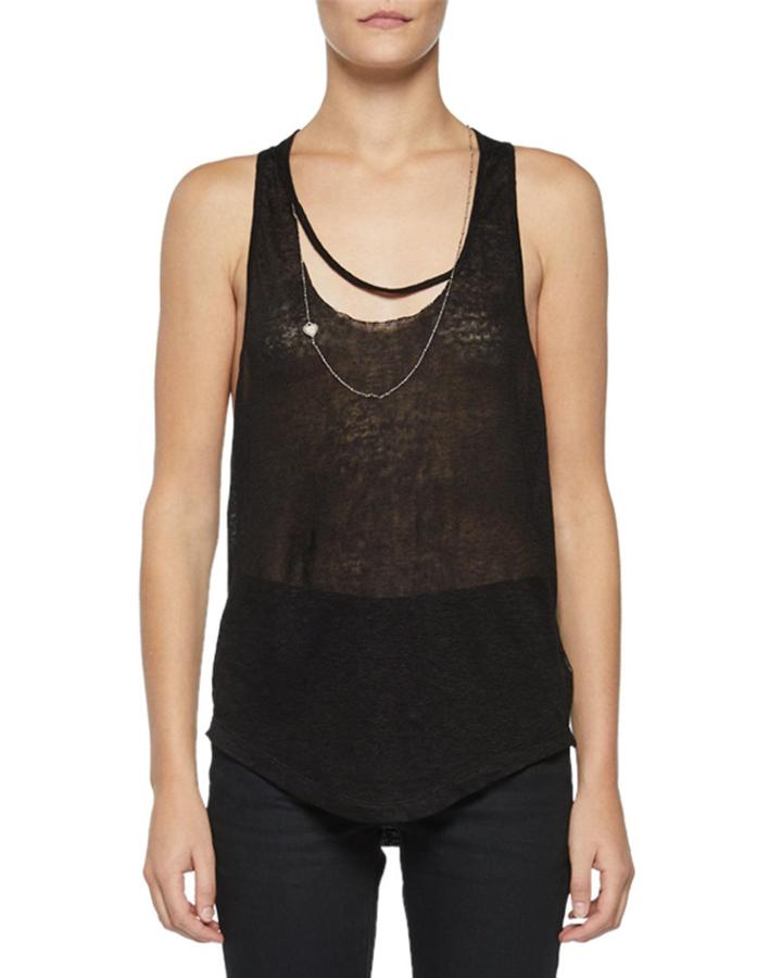 Necklace-trim Sheer Jersey Tank