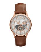 Medium Leather Two-hand Watch, Brown