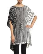 Short-sleeve Striped Caftan, Black/bone