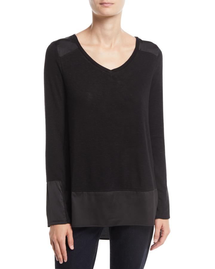 Mixed Media High-low V-neck Top