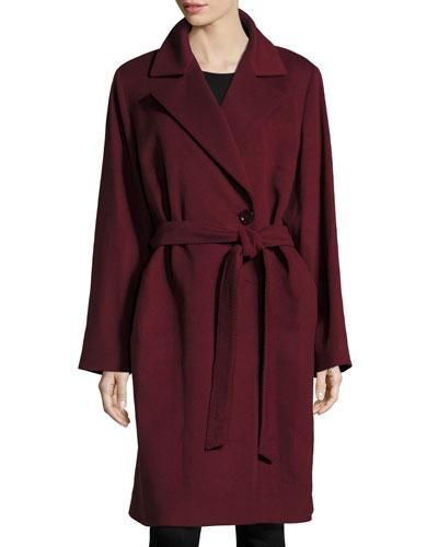 Wool-blend Belt Coat, Berry