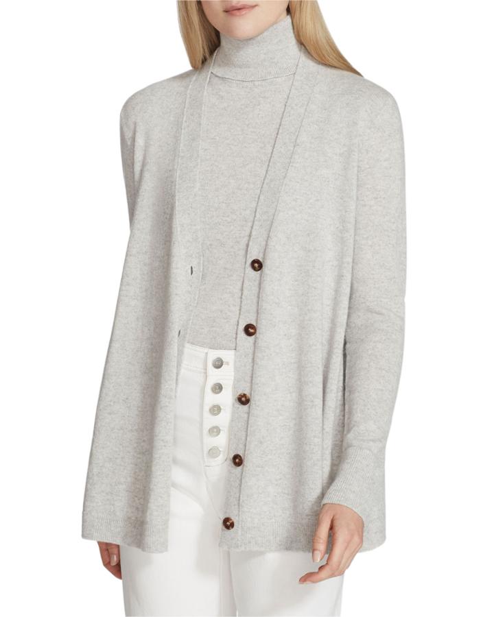 Cashmere Button-front A-line Cardigan
