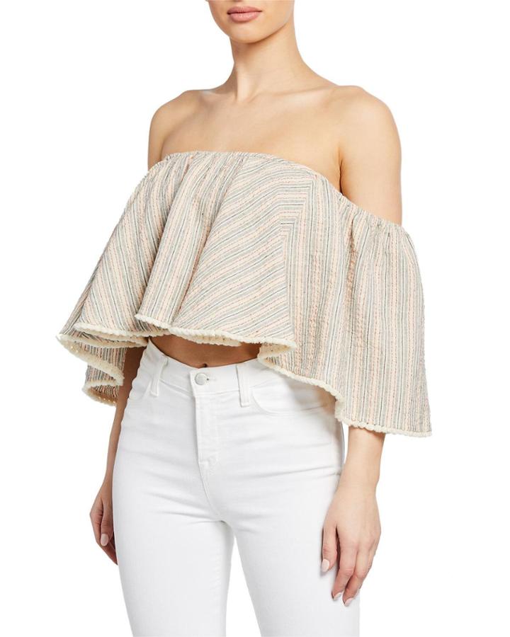 Off-the-shoulder Striped Crop Top