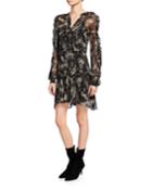 Silk Birdy-print Cold-shoulder Dress, Black