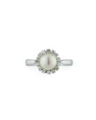 18k White Gold Daisy Pearl & Diamond Ring,