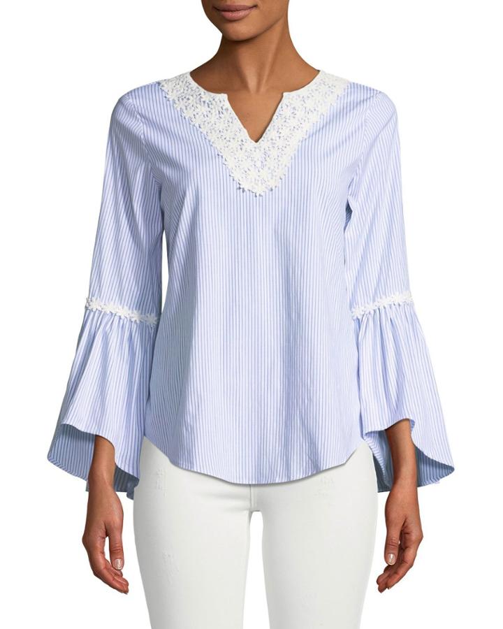 Floral Crocheted Bell-sleeve Blouse