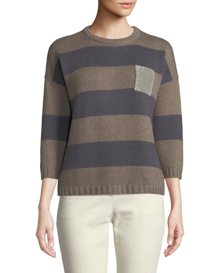 Long-sleeve Striped Cashmere Sweater With