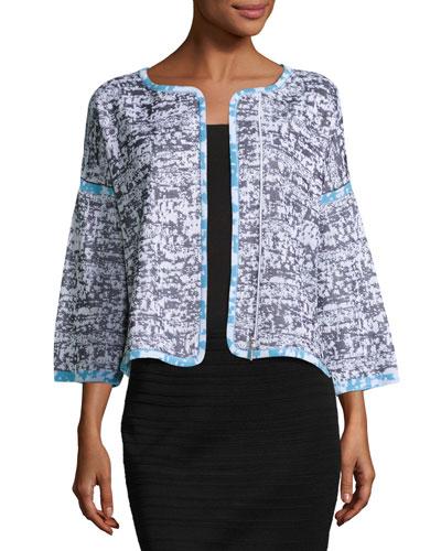 3/4-sleeve Zip-front Jacket, Black/ocean