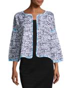 3/4-sleeve Zip-front Jacket, Black/ocean