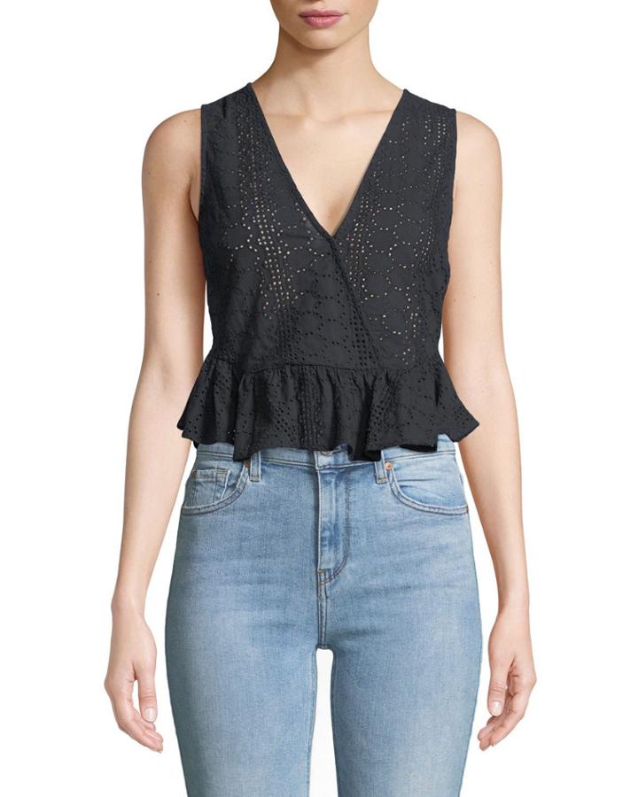 Ruffle-hem Eyelet Crop Top