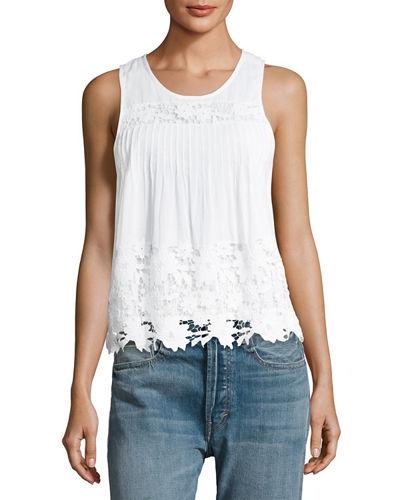 Tank W Pintuck Crochet